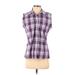 Akini Sleeveless Button Down Shirt: Purple Plaid Tops - Women's Size Small