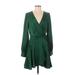 BCBGeneration Casual Dress - Mini V-Neck Long sleeves: Green Solid Dresses - Women's Size 4