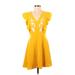 Lulus Casual Dress - Mini V Neck Short sleeves: Yellow Solid Dresses - Women's Size Small