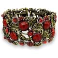 Wide Red Crystal Flower Statement Cuff Bracelet for Women Flexible Oxidized Gold Plated