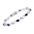 Gem Stone King 925 Sterling Silver Blue Sapphire and White Diamond Greek Vine Tennis Bracelet For Women (5.12 Cttw, Gemstone Birthstone, 7 Inch), 7 Inch, Metal Gemstone, Sapphire Diamond