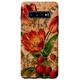 Hülle für Galaxy S10+ Etui mit Erdbeeren und Blumen, rustikaler Kork-Holzdruck-Effekt