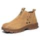 JiuQing Safety Boots Slip-On Steel Toe Cap Work Boots Mens Non-Slip Suede Chelsea Industrial Boots Welding Shoes,Brown,2.5 UK