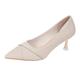 Fashion Pointy Toe High Heels Leather Shoes Fine Heel Court Shoes Women Pump Shoes Career High Heels Comfortable Temperament Formal Party Shoes Beige