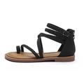 Women's Sandals Open Toe Low Heel Pump, Women Bohemian Lace up Bunion Correction Low Wedge Sandals, with Adjustable Metal Buckle Strap and Zipper, Summer Casual Beach Shoes (Color : Black, Size : 6
