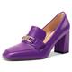 Castamere Womens Mid Block Heel Close Square Toe Slip-on Loafers Shoes Metal Buckle Office Casual Pumps Court Shoe 8 CM Shoes Purple 5.5 UK