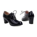 GooMaShoes Women's Vintage Patent Leather Lace up Oxford Heels, Block Chunky Mid Heeled Oxford Shoes, Dress Brogues Oxford Pumps (Black, UK 6.5)