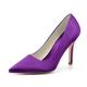 ZhiQin Women Pointed Toe Rhinestone Slip on Bridal Silk Wedding Shoes Satin Pumps High Heel Prom Shoes,Dark Purple,8 UK