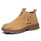 JiuQing Safety Boots Slip-On Steel Toe Cap Work Boots Mens Non-Slip Suede Chelsea Industrial Boots Welding Shoes,Brown,5 UK