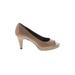 Bandolino Heels: Slip On Stiletto Cocktail Tan Solid Shoes - Women's Size 9 - Peep Toe