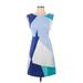 Tracy Reese Casual Dress - A-Line High Neck Sleeveless: Blue Color Block Dresses - Women's Size 0