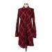 Chelsea & Violet Casual Dress - Shirtdress Collared Long sleeves: Burgundy Print Dresses - Women's Size Large