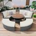 Round Rattan Sectional Sofa Set, All-Weather PE Wicker Sunbed Daybed