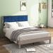 Modern Queen Size Grey Upholstered Platform Bed with Sleek Wooden Headboard and Sturdy Flat Slats Support, Simple Assembly