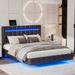 Full Modern PU Leather Upholstered LED Floating Platform Bed with USB Charging, Remote/APP Control LED