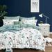 Queen Bed Set Duvet Cover & Pillow Shams Floral & Green Stripe