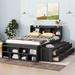 Full Size Platform Bed with Bookcase Headboard, Under Bed Storage Drawers and Bed End Storage Case, Espresso