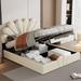 Queen Size Upholstered Petal Shaped Platform Bed, with Hydraulic Storage System, Decorated with Metal Balls, Beige
