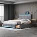 Queen Size Upholstered Bed, Complete with LED Lights, Charging Ports, USB Interfaces, and Four Storage Drawers in Chic, Gray.