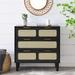 Modern 31.5" Wide Drawers Double Dresser with Gold Handles, Wood Dresser with Natural Rattan Drawer for Bedroom, Living Room