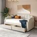 Beige Twin Upholstered Daybed: Drawers, Slat Support, Elegance