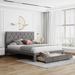 Grey Velvet Upholstered Storage Platform Bed: Large Drawer, Headboard