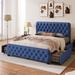 Linen Upholstered Platform Bed Frame: 4 Storage Drawers, Button Tufted Headboard