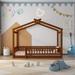 Twin Size Wood Bed House Bed Frame with Fence, for Kids, Teens, Girls, Boys, Walnut