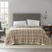 King Classic Matte Satin Binding Micro Fleece Blanket Tan Plaid