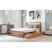 Metal Platform Bed Frame with Wooden Headboard, 2 Storage Drawers, Sockets, and USB Ports