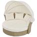 Outdoor Wicker Double Daybed Round Sofa Set with Retractable Canopy, Pillows