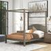 Modern Pine Wood Canopy Platform Bed with Headboard and Support Legs, Sturdy Frame, Wash Finish
