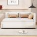 Full Size Linen Fabric Upholstered Daybed with Trundle, No Box Spring Needed