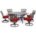 Cambridge Seasons 7-Piece Dining Set with a 60-In. Round Cast-top Table and Six Swivel Rockers - N/A