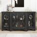 Wood Sideboard Buffet Cabinet with Glass Doors & 3 Adjustable Shelves