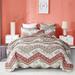 King Bohemian Rustic Chevron Floral Quilted Bedspread Set Red Green