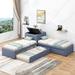 L-shaped Upholstered Platform Bed with Trundle, Built-in Table, Drawers Storage, Twin Size