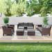AOOLIMICS 9Pcs Outdoor Patio Brown Rattan Sectional Conversation Sofa Sets