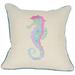 HomeRoots 18"x18" Beige and Aqua Seahorse Ocean Linen Blend Zippered Pillow With Embroidery
