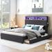 Full Upholstered Platform Bed with Storage Headboard, LED Lighting, USB Charging, 2 Drawers, Simple Elegance