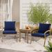 Outdoor Acacia Wood Side Table and Set of 2 Armchairs with Cushions, Blue or White