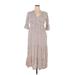 Hayden Casual Dress - Midi V Neck 3/4 sleeves: Tan Dresses - Women's Size Large