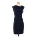 Nine West Cocktail Dress - Sheath High Neck Short Sleeve: Blue Print Dresses - Women's Size 2