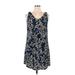 CAbi Casual Dress - Shift V-Neck Sleeveless: Blue Floral Dresses - Women's Size Large