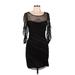 BCBGMAXAZRIA Cocktail Dress - Party Scoop Neck 3/4 sleeves: Black Print Dresses - Women's Size Medium