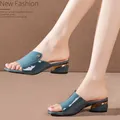 Pantofole moda estiva per donna Sexy blu Pu morbida pelle femminile infradito tacchi bassi
