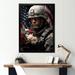 Design Art Military Patriot Solider USA Flag On Canvas Print Plastic in Gray | 44 H x 34 W x 1.5 D in | Wayfair FDP115985-34-44-BK