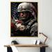 Design Art Military Patriot Solider USA Flag On Canvas Print Plastic in Gray | 44 H x 34 W x 1.5 D in | Wayfair FL115985-34-44-GD