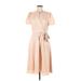 Gal Meets Glam Casual Dress - A-Line Crew Neck Short sleeves: Tan Print Dresses - Women's Size 8