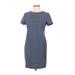 Old Navy Casual Dress - Sheath High Neck Short sleeves: Blue Stripes Dresses - Women's Size Large